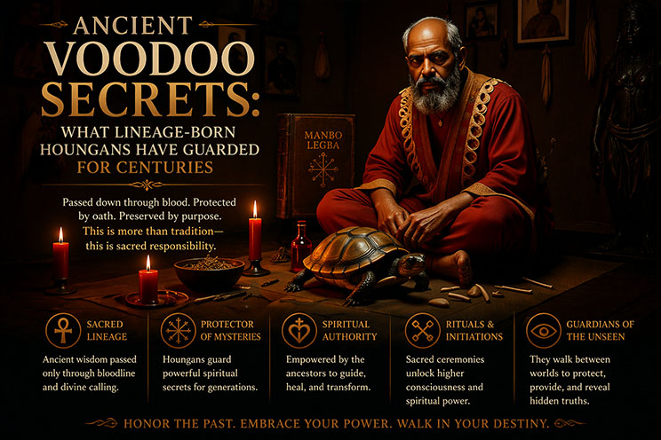 Louis Voodoo Priest holding sacred veve and ancient gris-gris bag